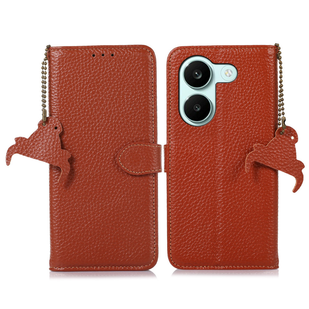 (Brown) For Xiaomi Redmi Turbo 5 5G Case Rfid Blocking Genuine Cow Leather Phone Cover Litchi Texture Brown 6914290427864