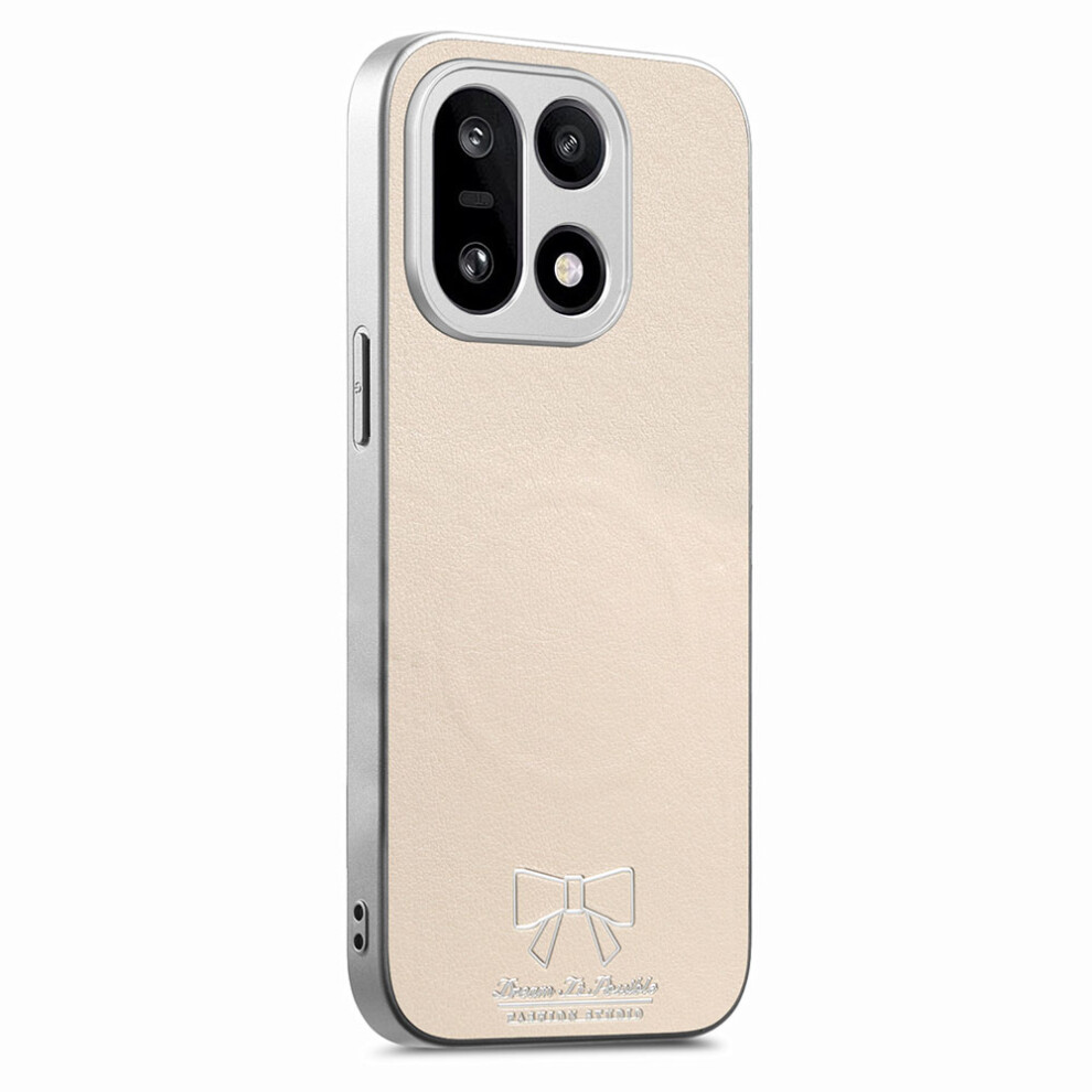 (Beige) For Oneplus 15 5G Magnetic Case Butterfly Bow Pattern Pu Leather + Tpu + Pc Shockproof Phone Cover Cream 6914298707159