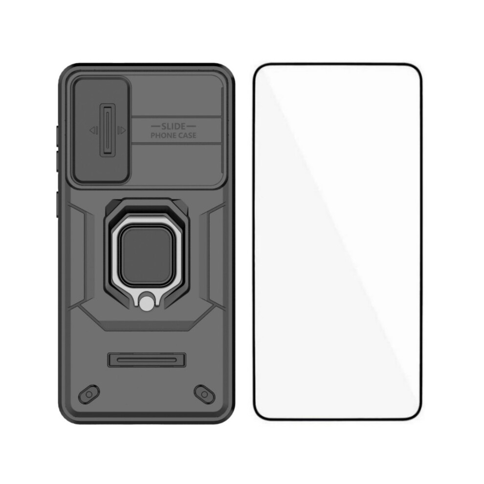 (Black) Wanlonfeng For Samsung Galaxy S25 Edge Case Zdx Series Pc Tpu Kickstand Phone Back Case With Lens Cover + Tempered Glas Black 6914299213628