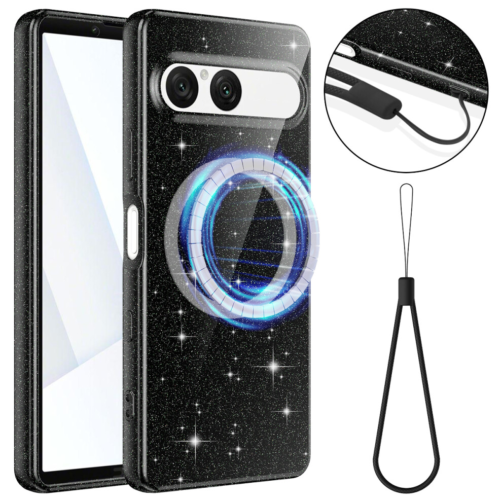 (Black) For Sony Xperia 10 Vii Magnetic Case Glitter Tpu Shockproof Phone Cover With Lanyard Compatible With Magsafe Black 6914295978613