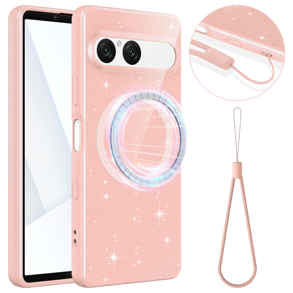 (Pink) For Sony Xperia 10 Vii Magnetic Case Glitter Tpu Shockproof Phone Cover With Lanyard Compatible With Magsafe Pink 6914297931050