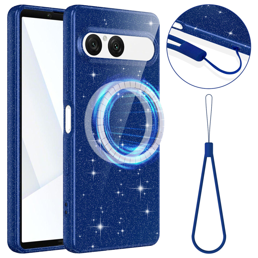 (Blue) For Sony Xperia 10 Vii Magnetic Case Glitter Tpu Shockproof Phone Cover With Lanyard Compatible With Magsafe Blue 6914291519100