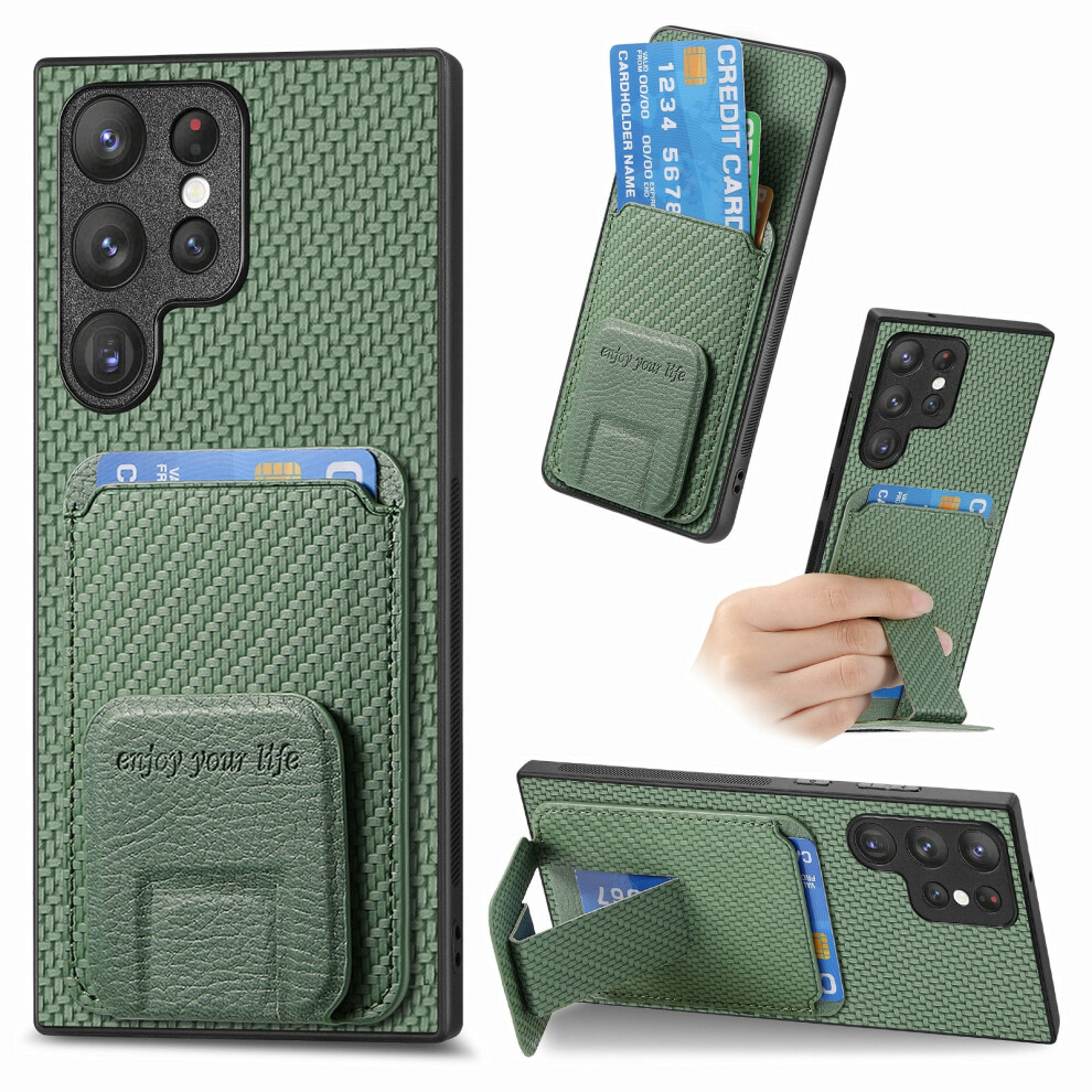 (Green) For Samsung Galaxy S26 Ultra Case Card Holder Carbon Fiber Texture Leather Coated Tpu Phone Cover Green 6914297480787