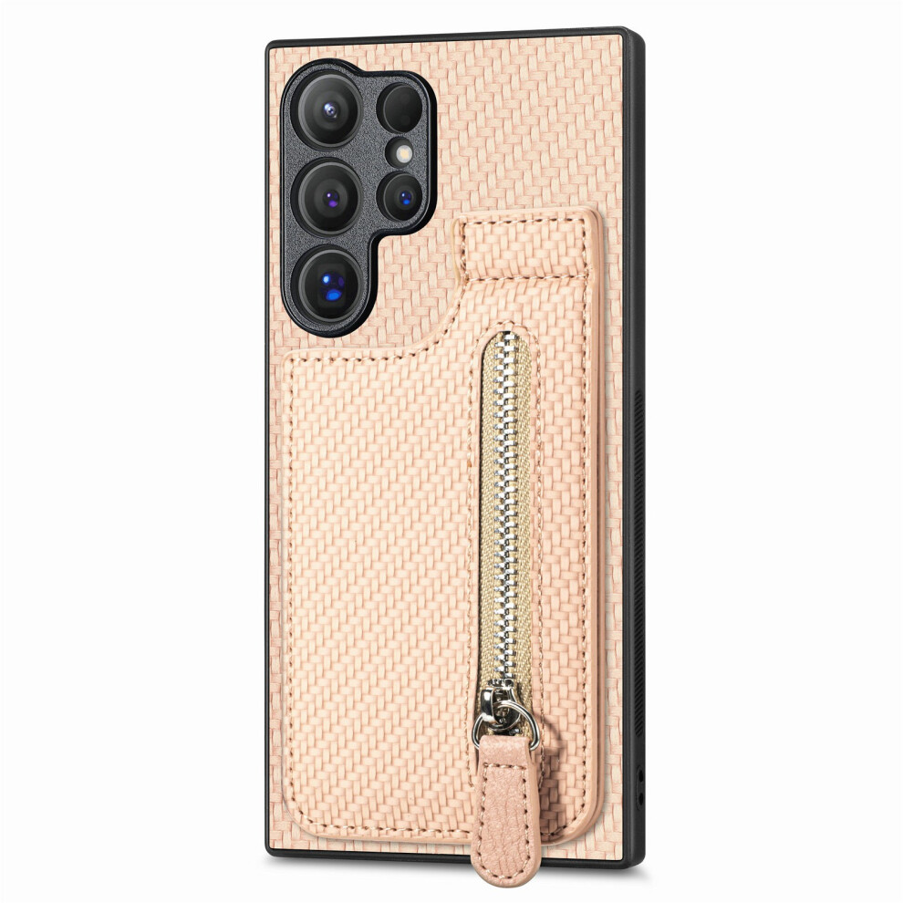 (Apricot) For Samsung Galaxy S26 Ultra Case Carbon Fiber Leather Coated Tpu + Pc Phone Cover 6914292818875