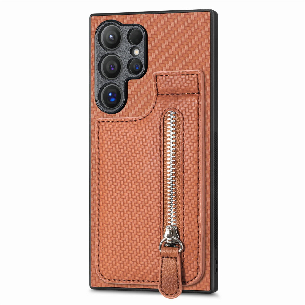 (Brown) For Samsung Galaxy S26 Ultra Case Carbon Fiber Leather Coated Tpu + Pc Phone Cover Brown 6914293570918