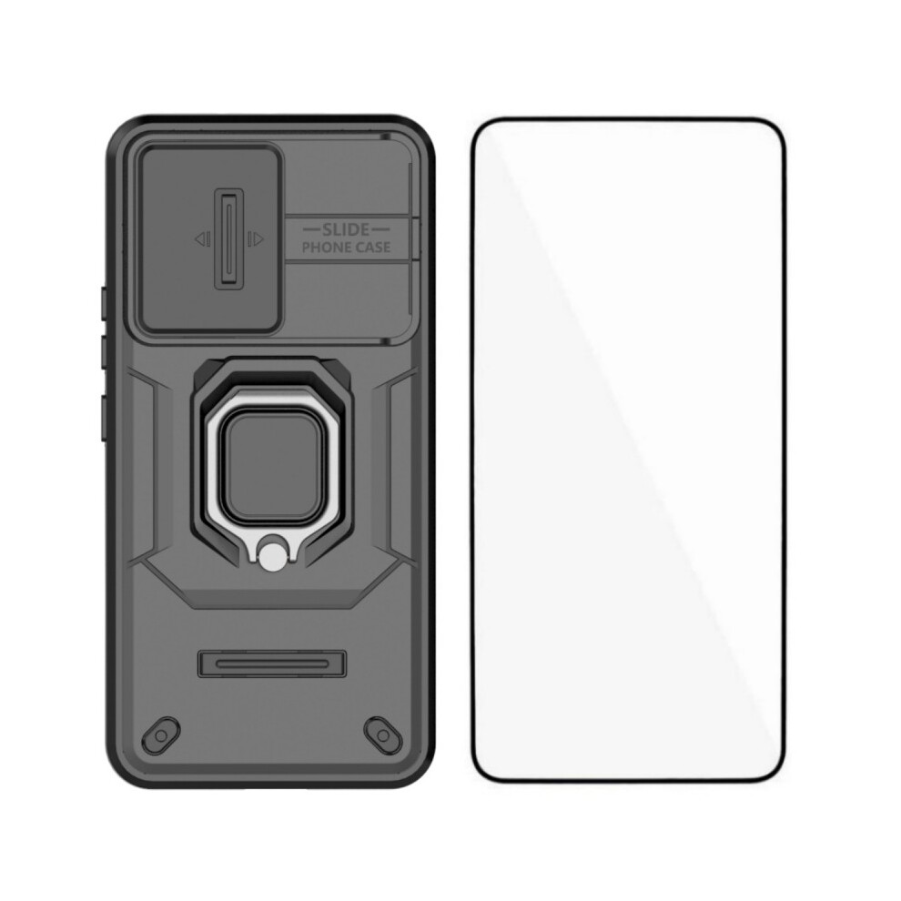 (Black) Wanlonfeng For Honor 400 5G (Global) Case Zdx Series Pc Tpu Kickstand Phone Back Case With Lens Cover + Tempered Glass Black 6914298587683