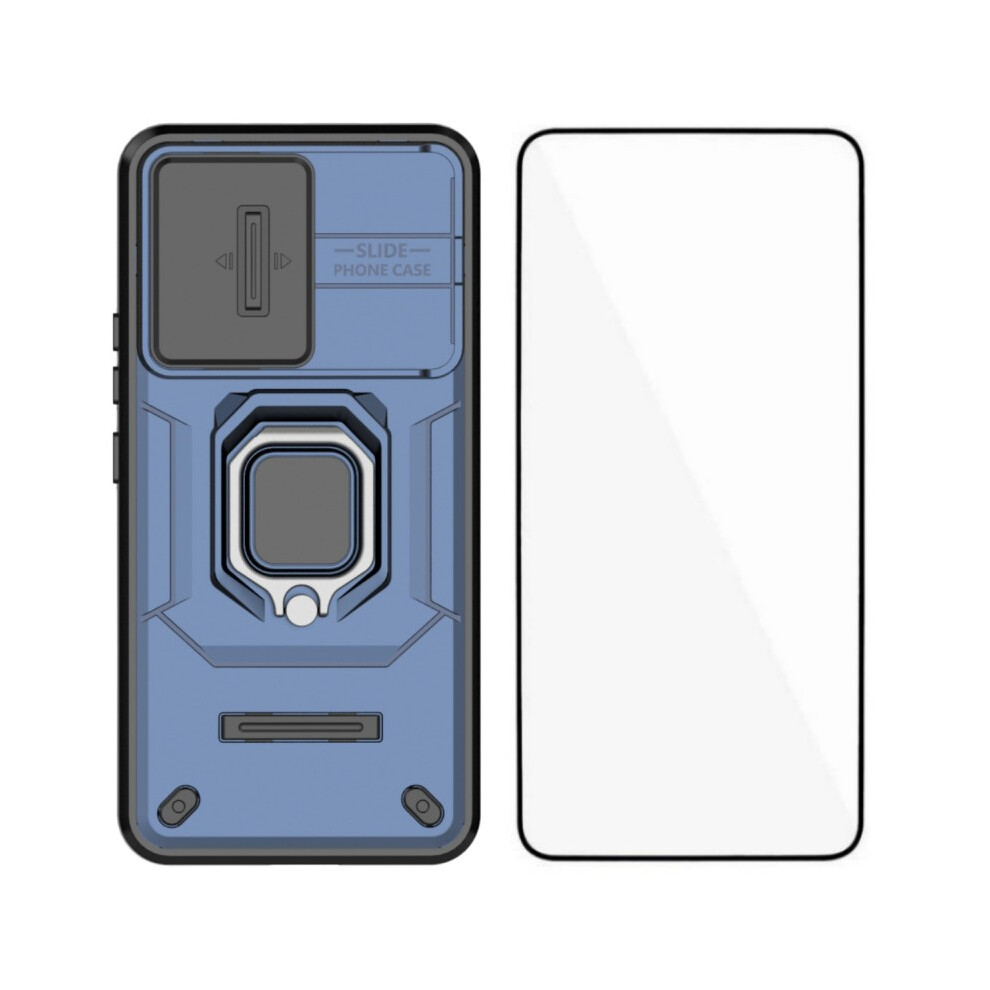 (Blue) Wanlonfeng For Honor 400 5G (Global) Case Zdx Series Pc Tpu Kickstand Phone Back Case With Lens Cover + Tempered Glass Blue 6914290539529