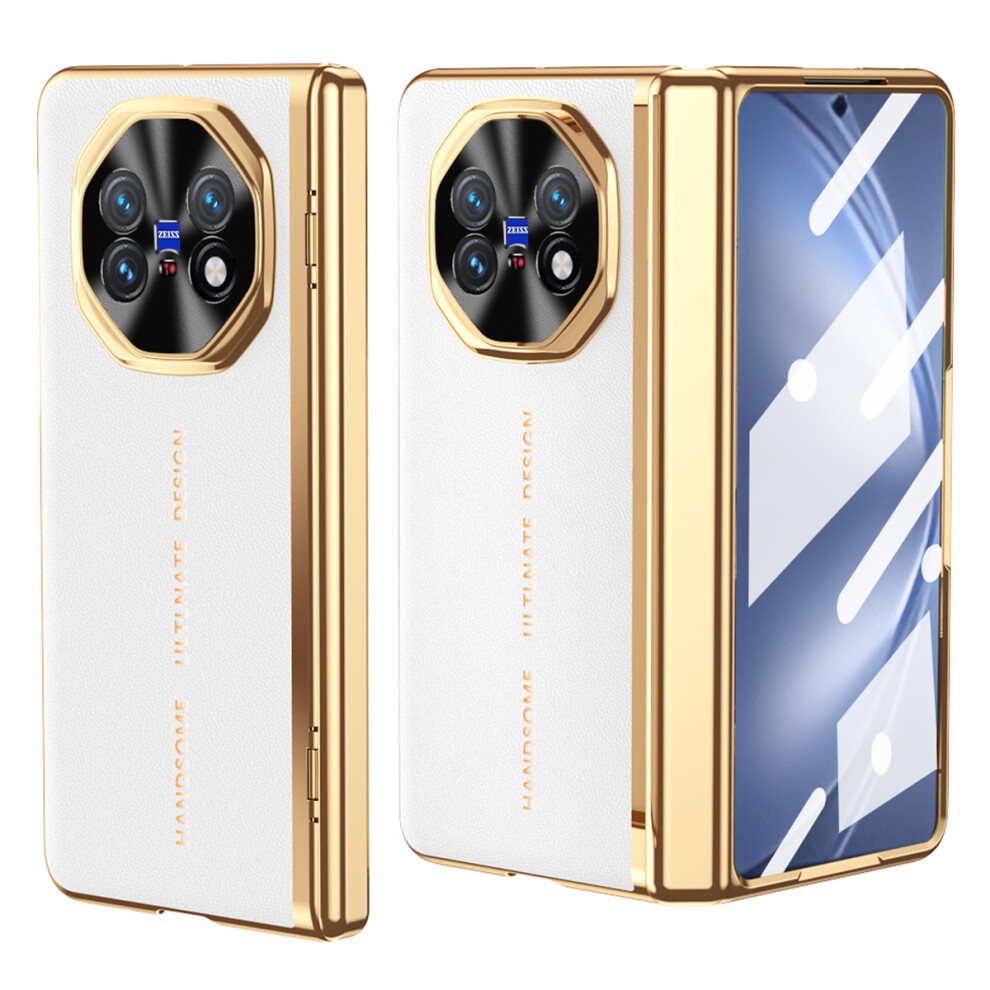 (White) For Vivo X Fold6 5G Case Pu Leather + Pc Electroplating Phone Cover With Tempered Glass Screen Film White 6914292893209