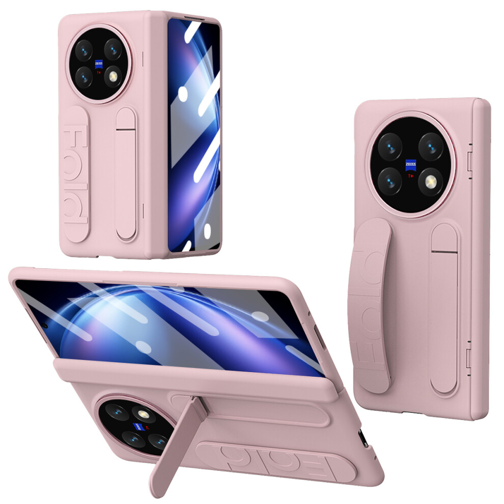 (Pink) For Vivo X Fold6 5G Case Kickstand Wristband Pc Phone Cover With Tempered Glass Film Pink 6914299018704