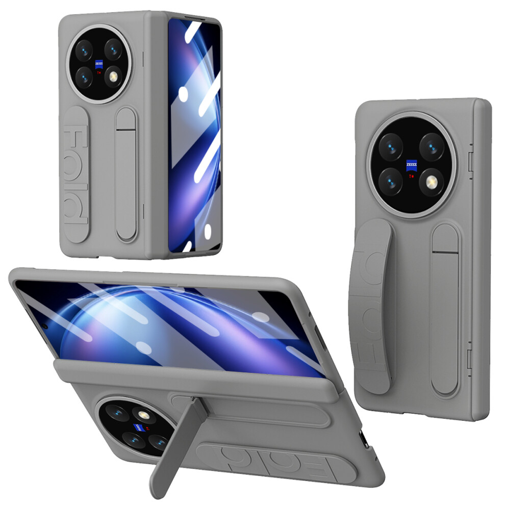 (Grey) For Vivo X Fold6 5G Case Kickstand Wristband Pc Phone Cover With Tempered Glass Film Grey 6914299520016