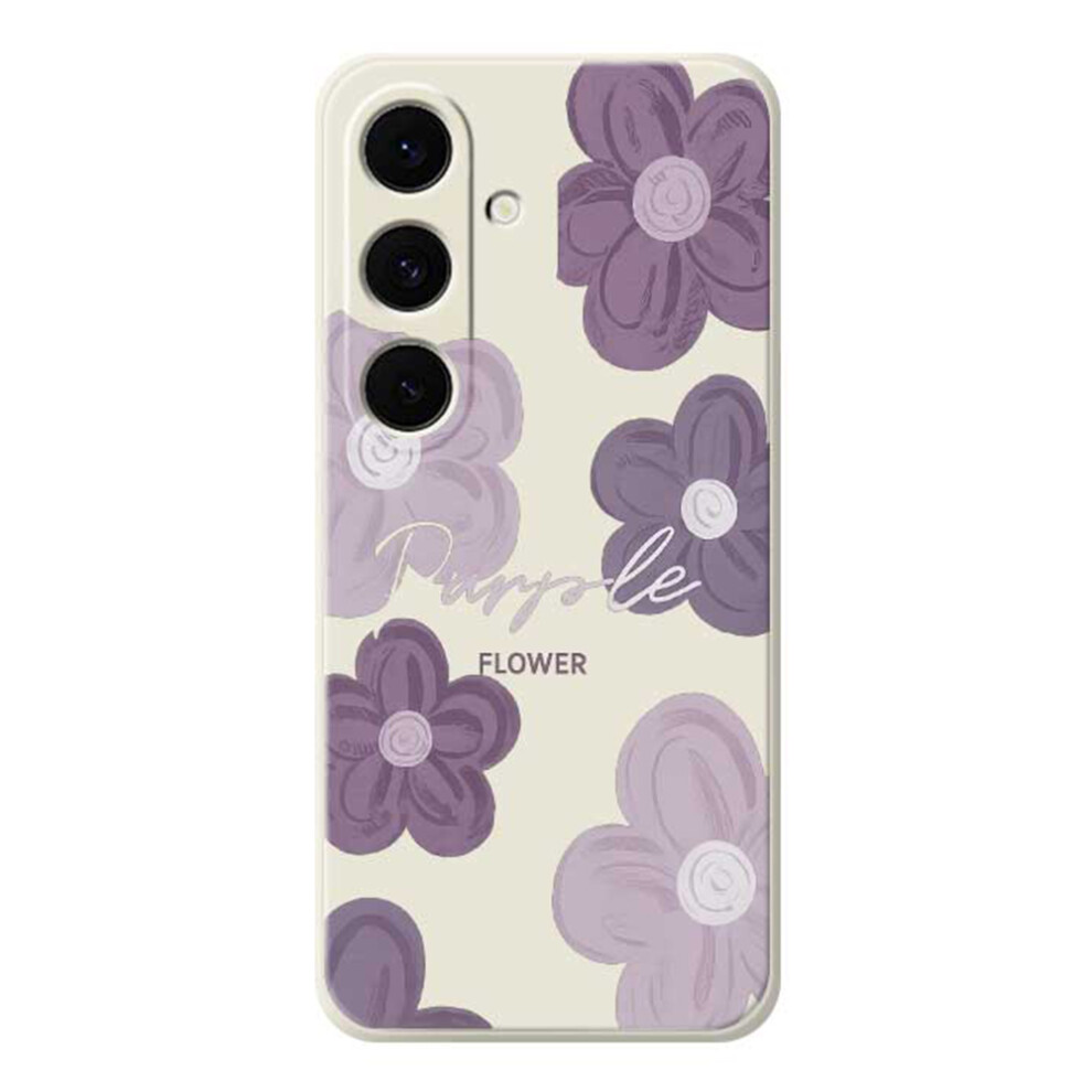 (Beige) For Samsung Galaxy A37 5G Case Purple Flower Pattern Printing Straight Edge Tpu Phone Back Cover Cream,Purple 6914299459408