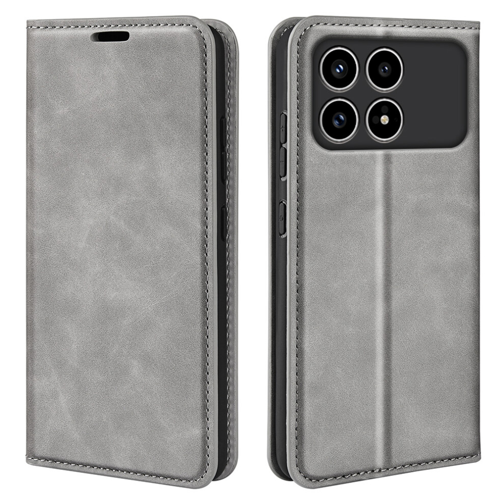 (Grey) Phone Case For Xiaomi Redmi K90 5G / Poco F8 Pro Skin Touch Leather Wallet Cover Grey 6914297732091