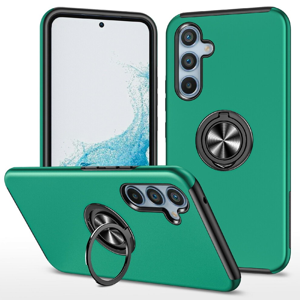 (Blackish ) For Samsung Galaxy A17 4G / A17 5G Case Pc + Tpu Phone Cover With Rotatable Ring Holder Green 6914290724208
