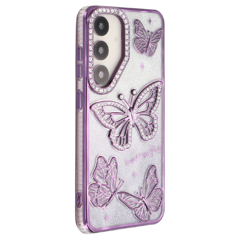 (Purple) For Samsung Galaxy S26 Case Rhinestones Decor 3D Butterfly Tpu Phone Cover With Glitter Paper Purple 6914294964617