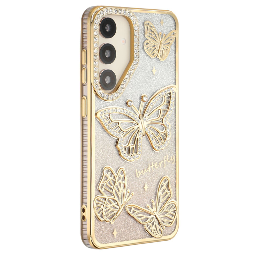 (Gold) For Samsung Galaxy S26 Case Rhinestones Decor 3D Butterfly Tpu Phone Cover With Glitter Paper Gold 6914293328410