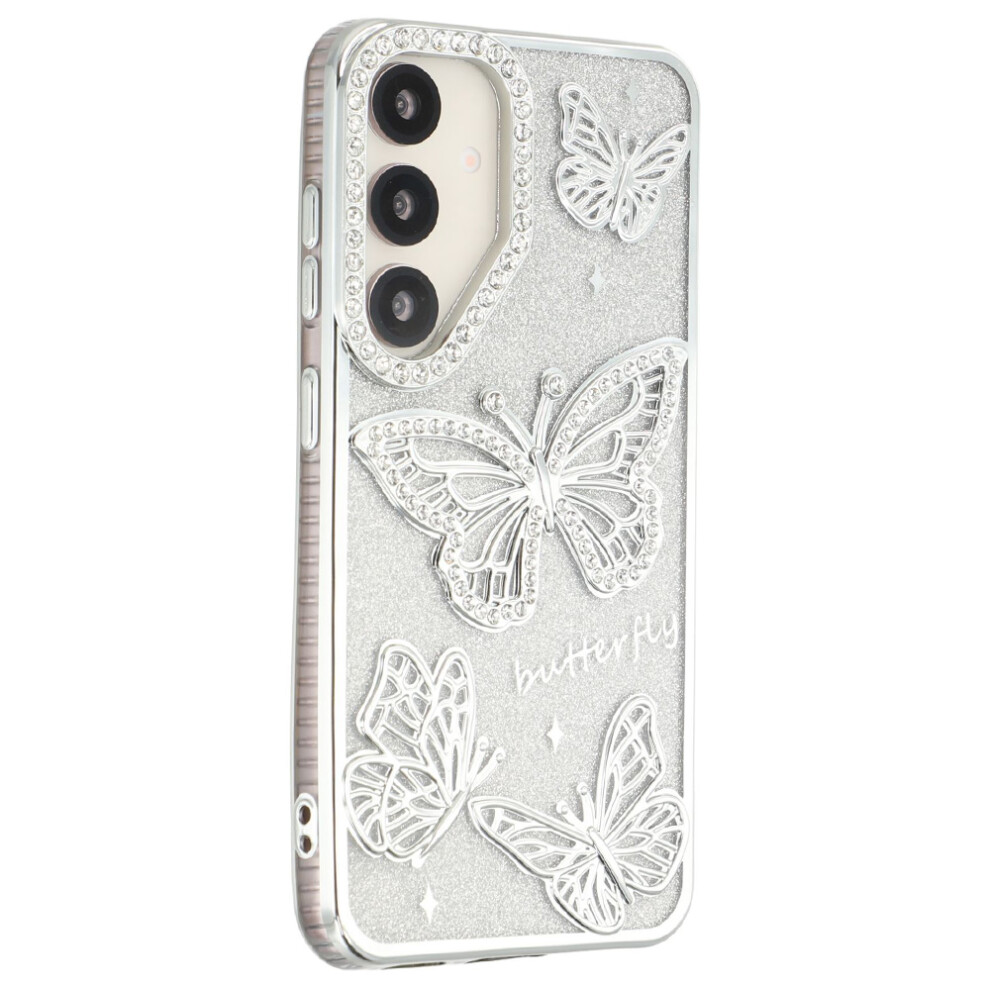 (Silver) For Samsung Galaxy S26 Case Rhinestones Decor 3D Butterfly Tpu Phone Cover With Glitter Paper Silver 6914296064100