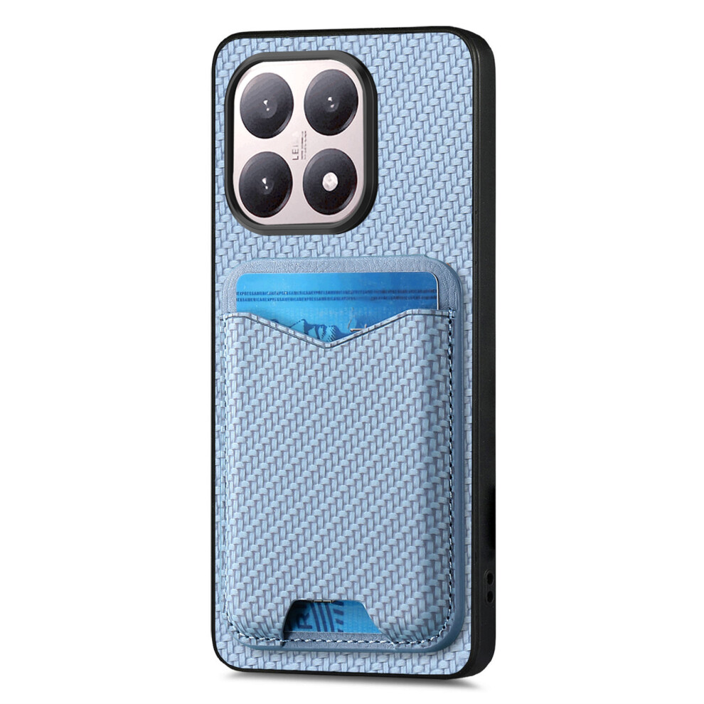 (Blue) For Xiaomi 15T Case Card Holder Kickstand Carbon Fiber Texture Back Cover Blue 6914294026520