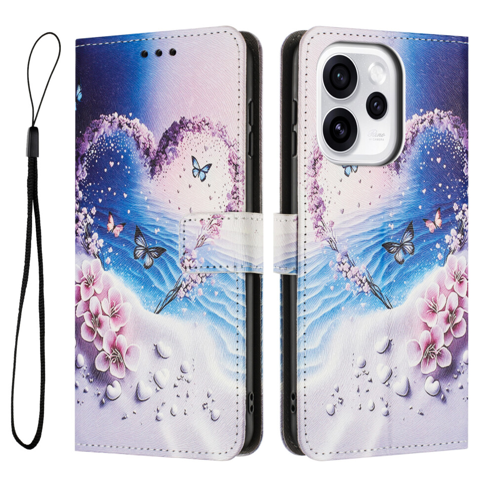 (Heart Butterfly) For Oppo Reno15 Pro 5G (China) / Oppo Reno15 Pro Max 5G (Global) Wallet Case Pattern Printing Pu Leather Phone Cover Wit 6914299212126