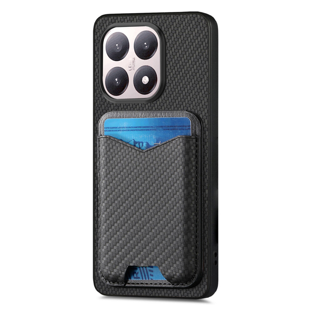 (Black) For Xiaomi 15T Case Card Holder Kickstand Carbon Fiber Texture Back Cover Black 6914297837215