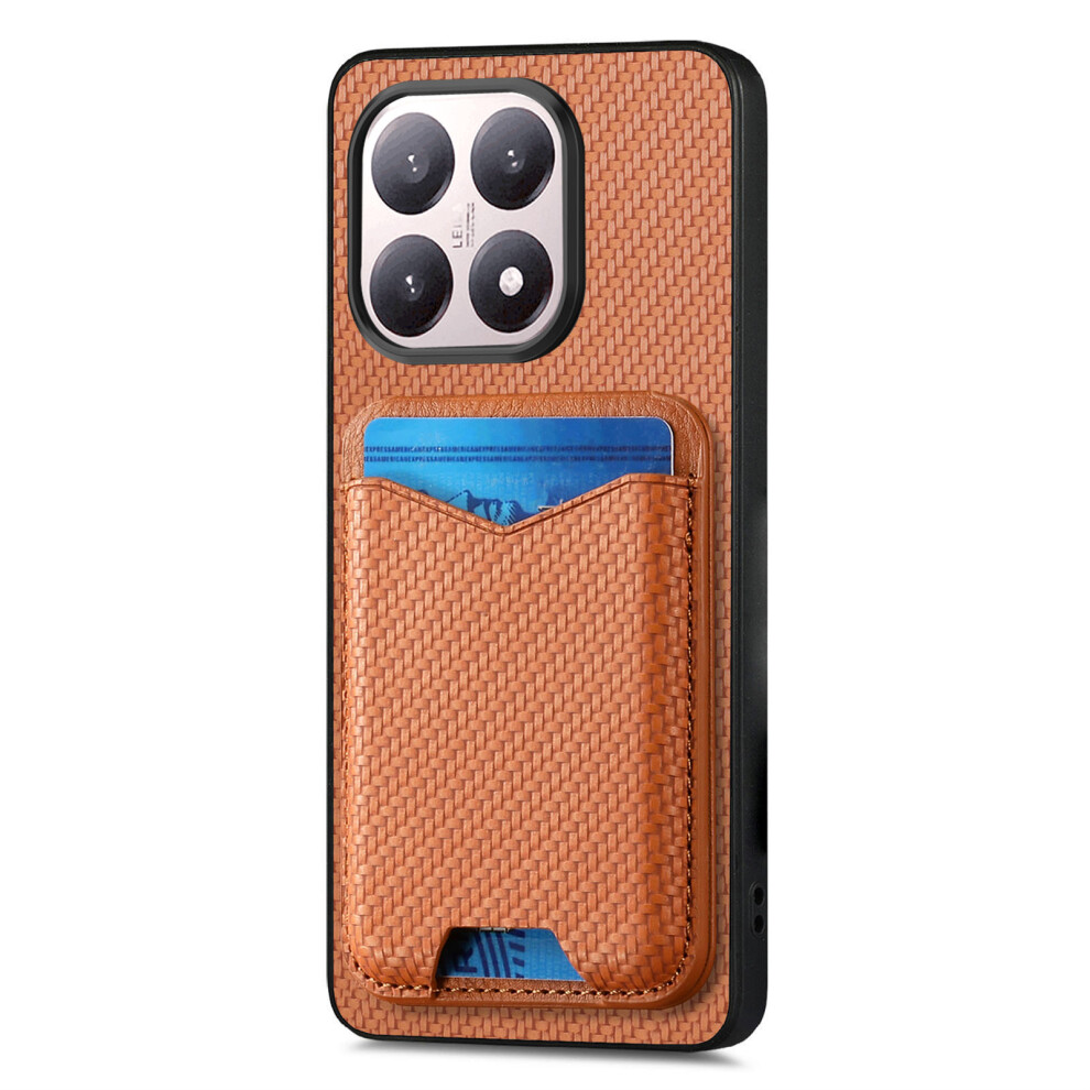 (Brown) For Xiaomi 15T Case Card Holder Kickstand Carbon Fiber Texture Back Cover Brown 6914294371293