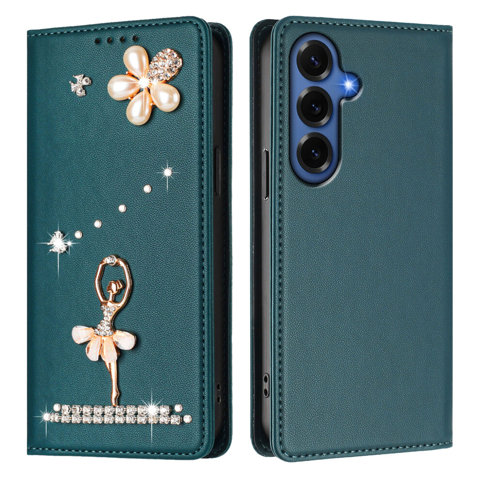 (Green) For Samsung Galaxy S26+ Leather Case Rfid Blocking Wallet Stand Rhinestones Ballet Dancer Flip Phone Cover Green 6914298798638