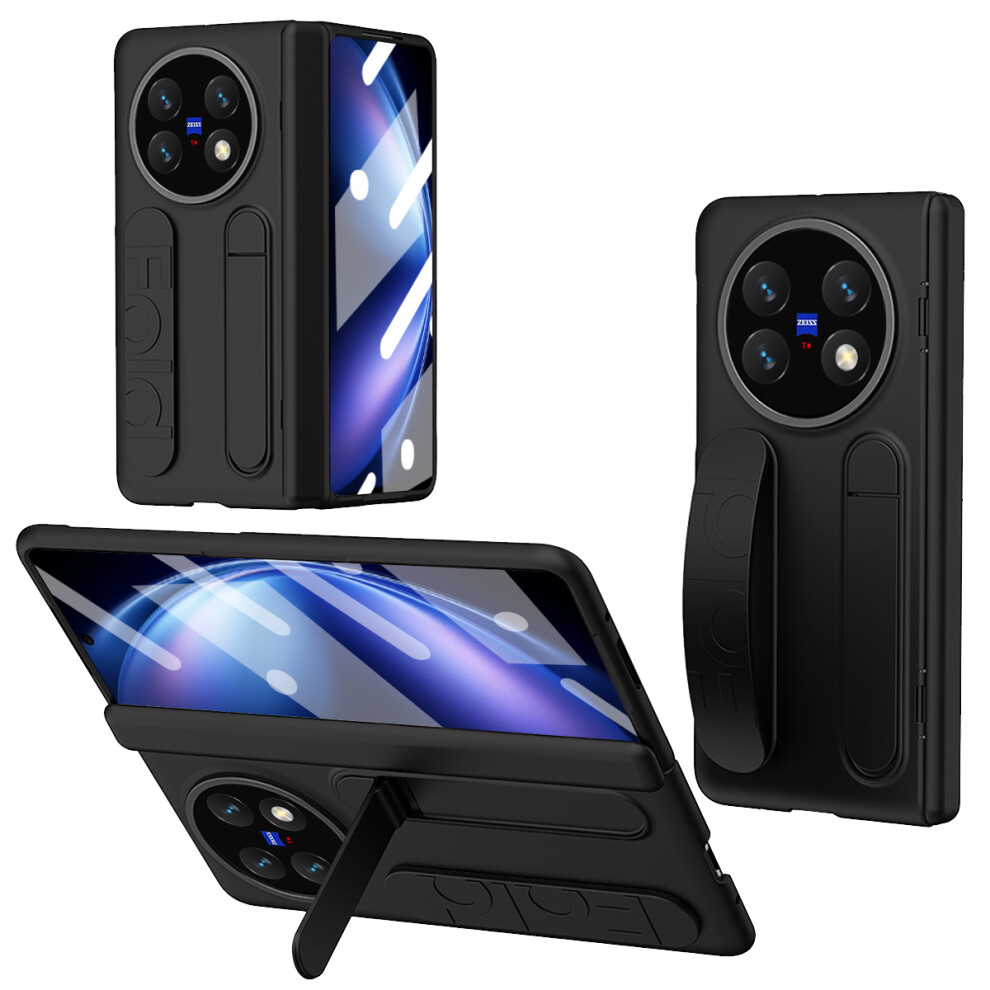 (Black) For Vivo X Fold6 5G Case Kickstand Wristband Pc Phone Cover With Tempered Glass Film Black 6914292989407