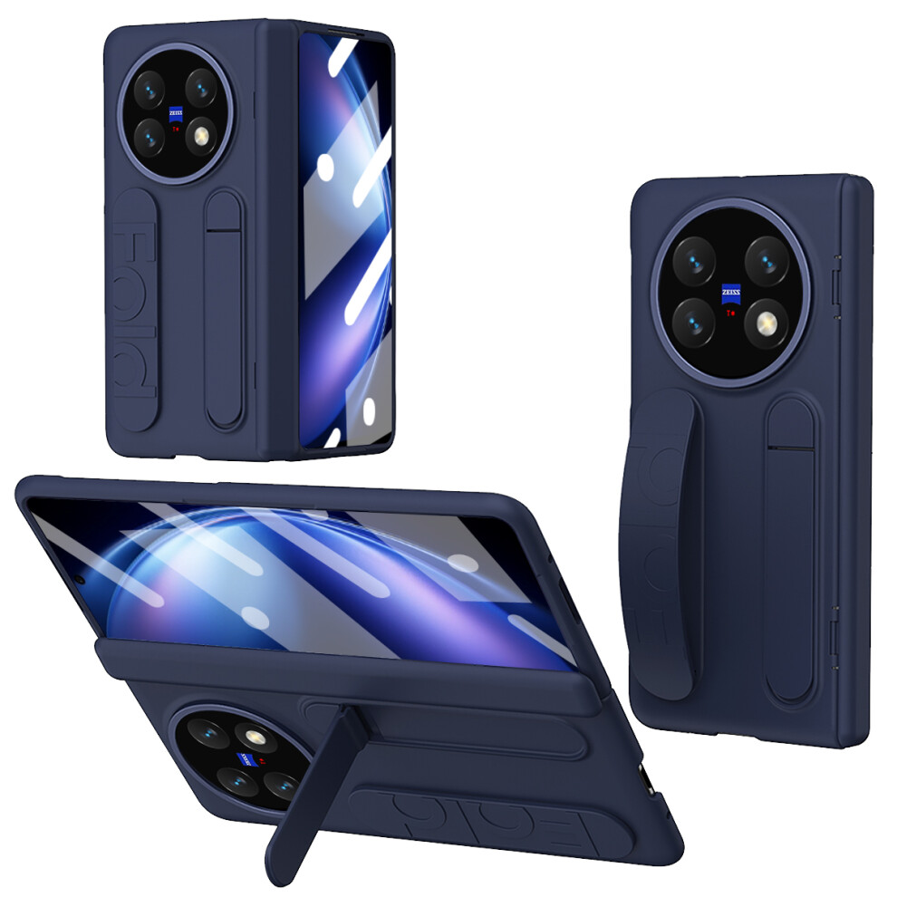 (Blue) For Vivo X Fold6 5G Case Kickstand Wristband Pc Phone Cover With Tempered Glass Film Blue 6914299401353
