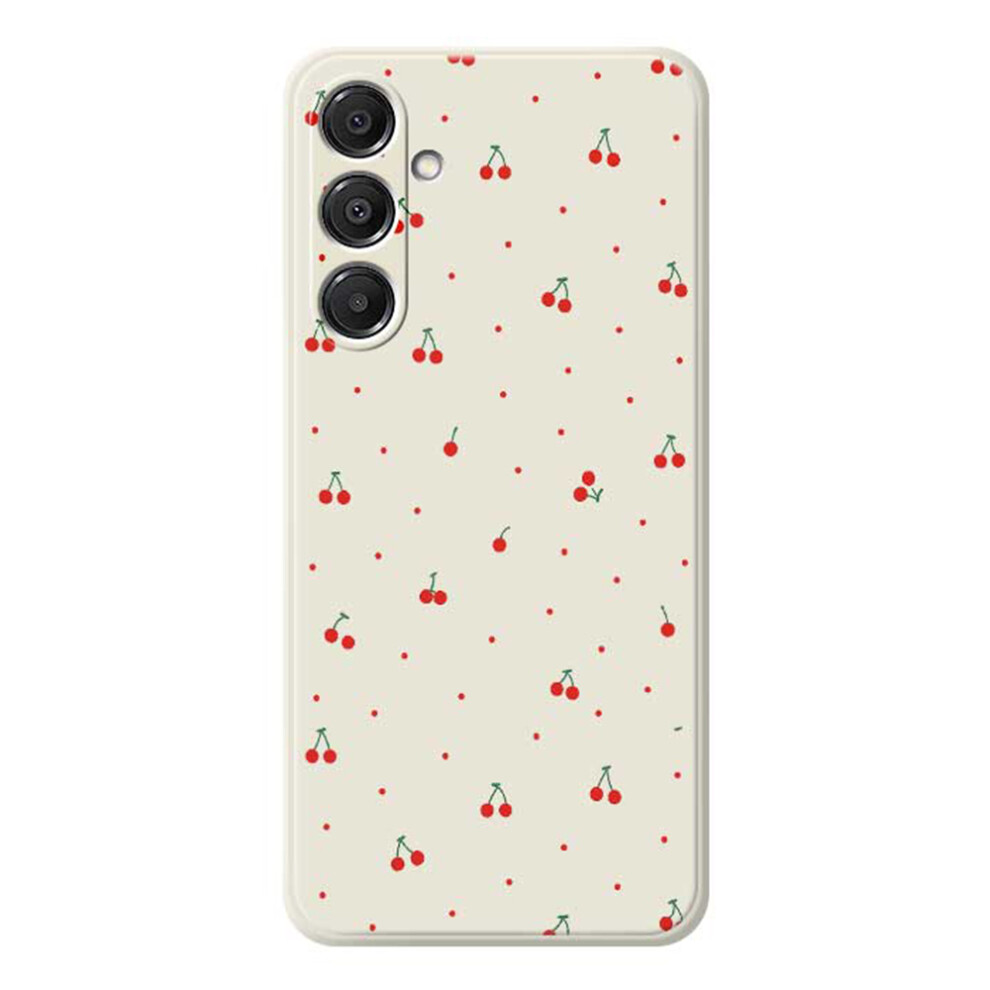 (Beige) For Samsung Galaxy A37 5G Case Red Cherry Pattern Printing Straight Edge Tpu Phone Back Cover Red,Cream 6914296756326