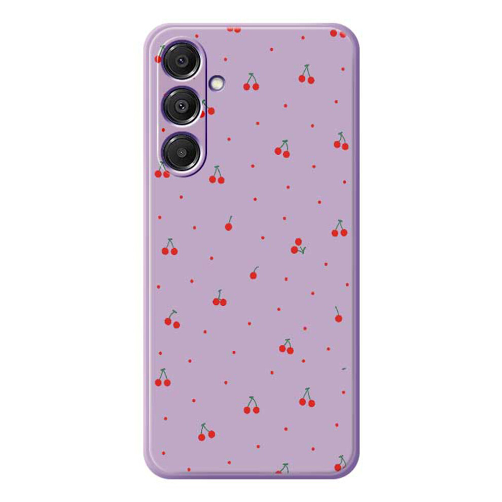 (Purple) For Samsung Galaxy A37 5G Case Red Cherry Pattern Printing Straight Edge Tpu Phone Back Cover Red,Purple 6914291509859