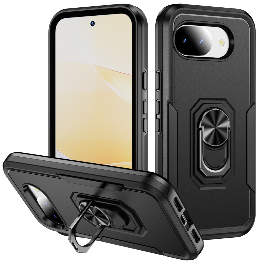 (Black) For Google Pixel 10A Case Military Grade Ring Kickstand Pc + Tpu Phone Cover Black 6914299491897