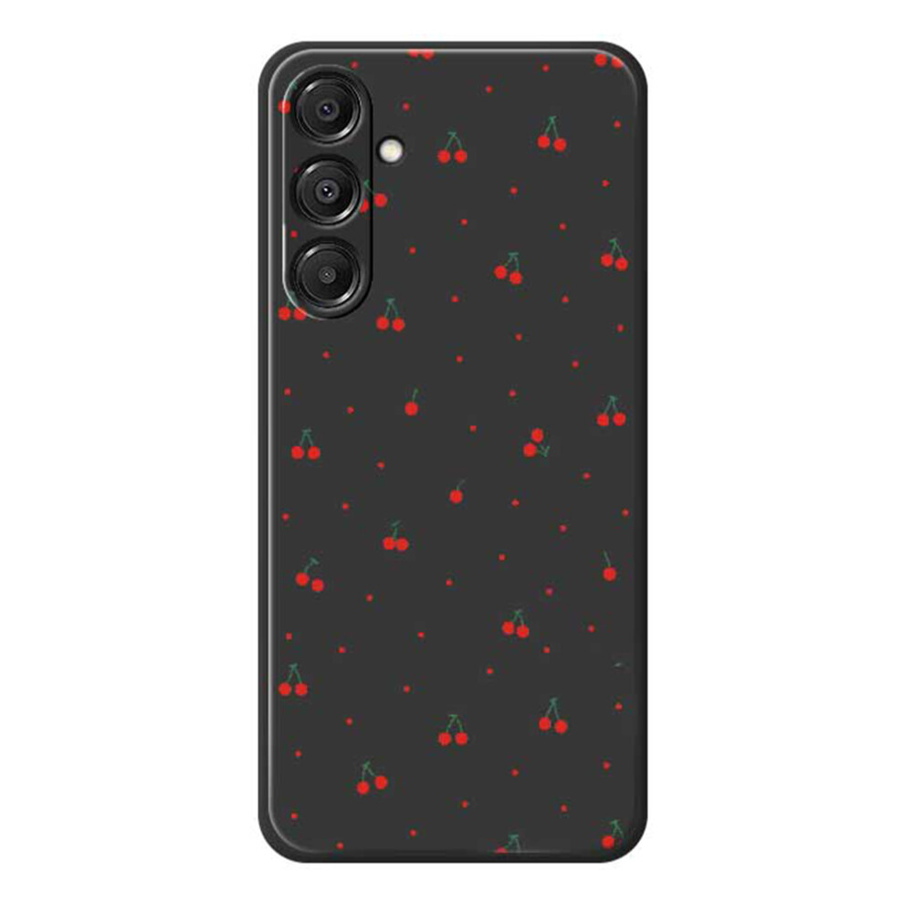 (Black) For Samsung Galaxy A37 5G Case Red Cherry Pattern Printing Straight Edge Tpu Phone Back Cover Black,Red 6914290650286