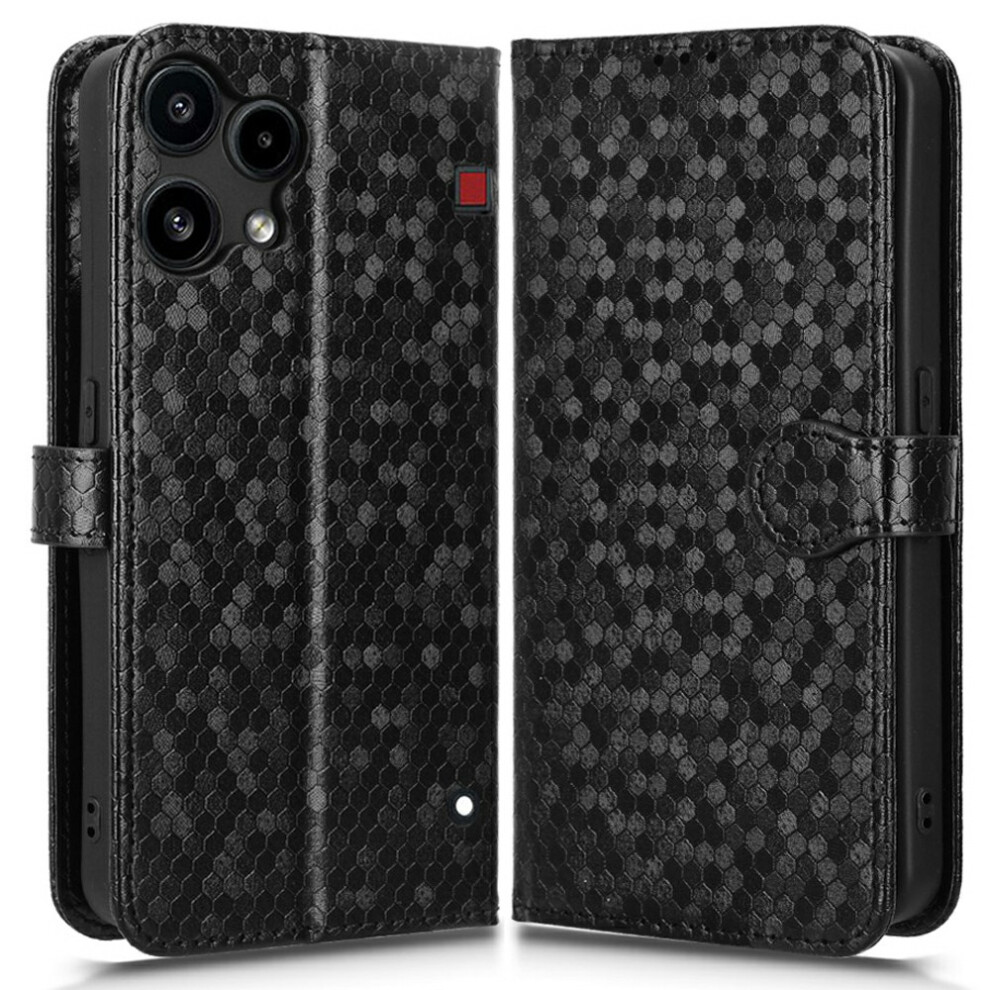 (Black) For Nothing Phone (3A) Lite 5G Wallet Case Dot Pattern Imprint Pu Leather Phone Cover With Wrist Strap Black 6914295424790