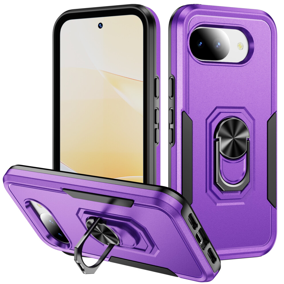 (Purple + Black) For Google Pixel 10A Case Military Grade Ring Kickstand Pc + Tpu Phone Cover Black,Purple 6914294176768