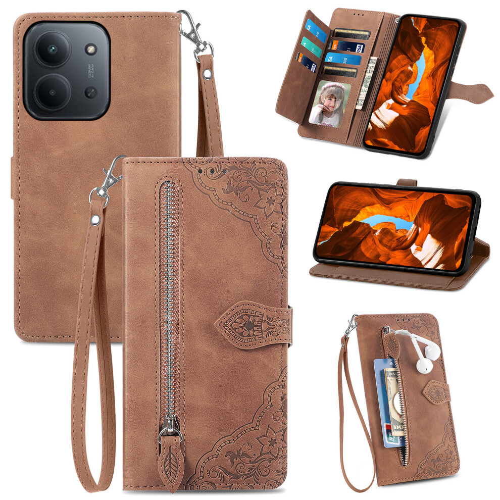 (Brown) Phone Case For Xiaomi Poco C85 4G (173Mm) / Redmi 15C 4G (Eu) (173Mm) / 15C 5G (Eu) (173Mm) Zipper Wallet With Strap Brown 6914291486037