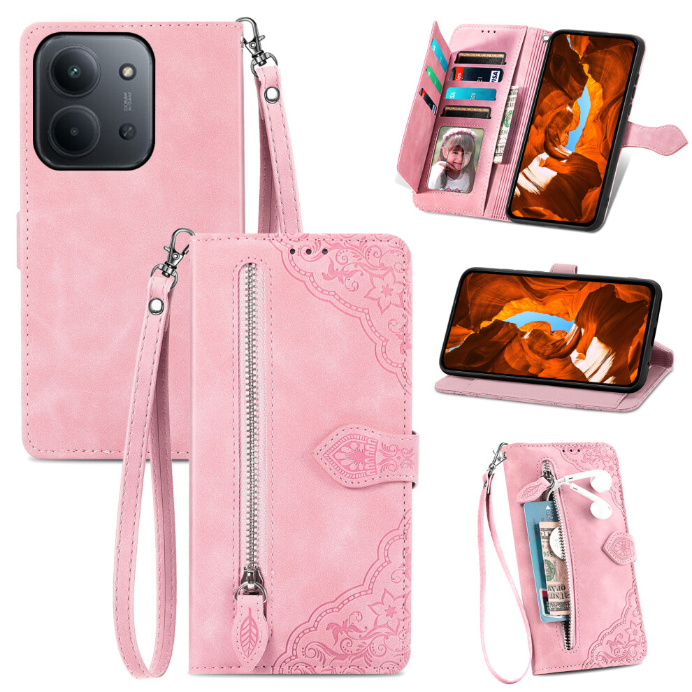 (Pink) Phone Case For Xiaomi Poco C85 4G (173Mm) / Redmi 15C 4G (Eu) (173Mm) / 15C 5G (Eu) (173Mm) Zipper Wallet With Strap Pink 6914292749452