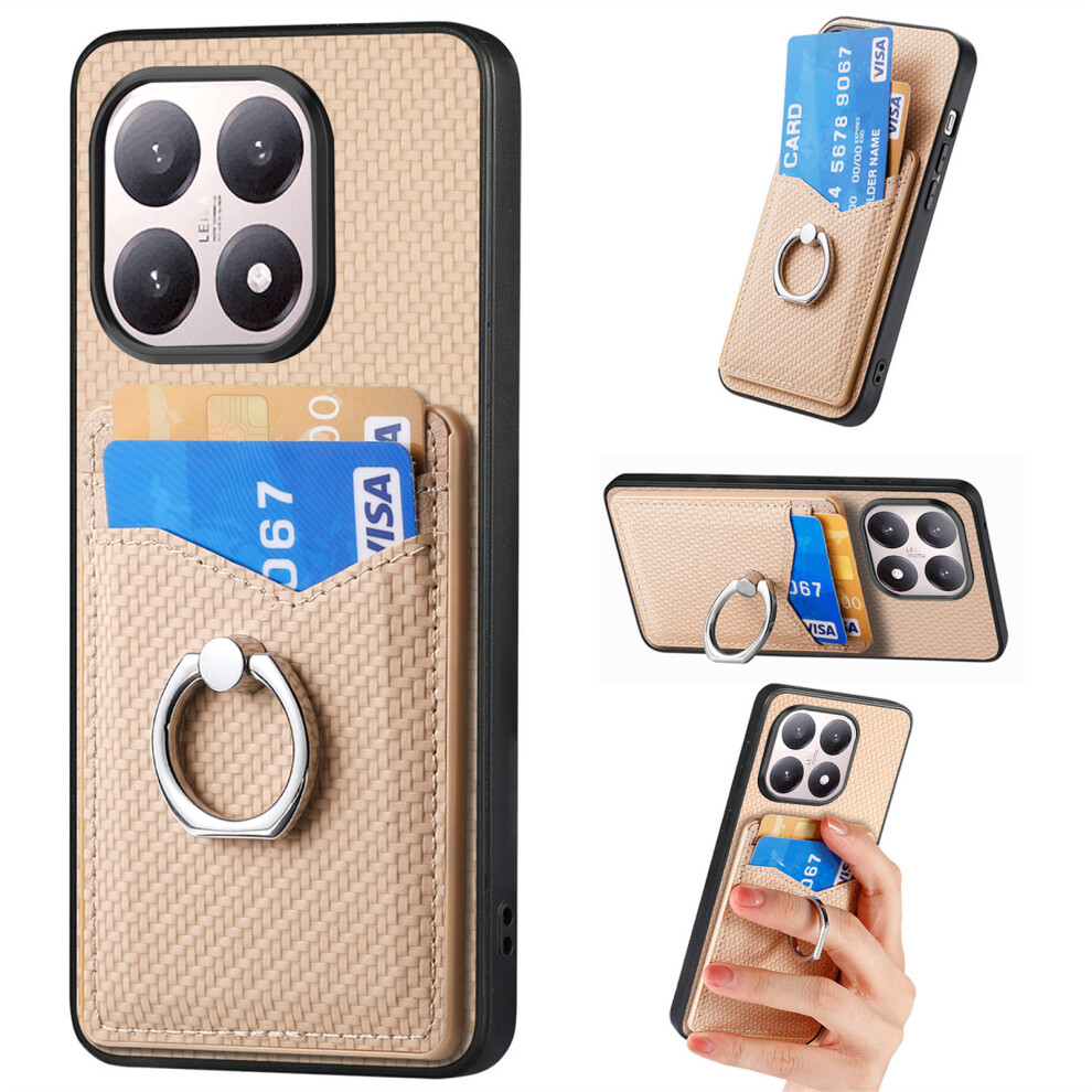 (Apricot) For Xiaomi 15T Case Pu Leather Coated Pc+Tpu Phone Cover With Ring Holder Card Slots 6914291169602