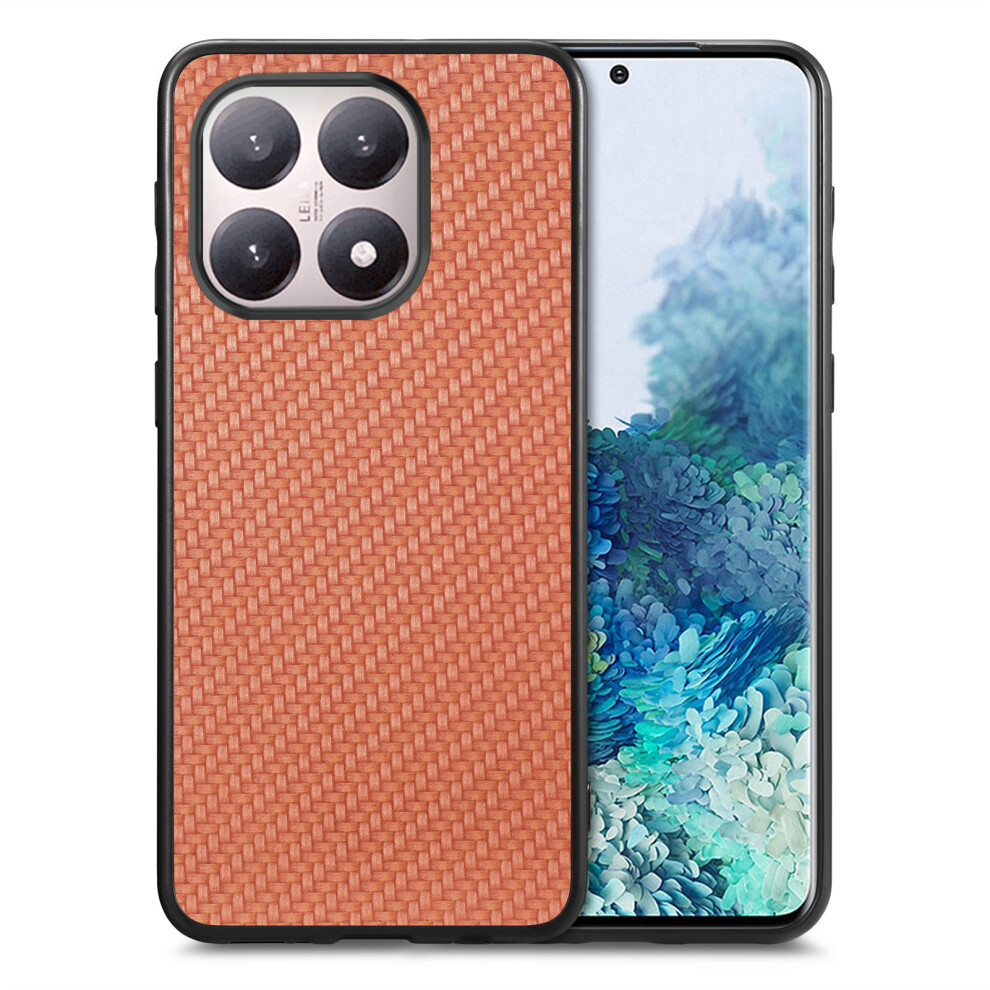 (Brown) For Xiaomi 15T Case Carbon Fiber Texture Pu Leather + Pc + Tpu Phone Cover Brown 6914293240873