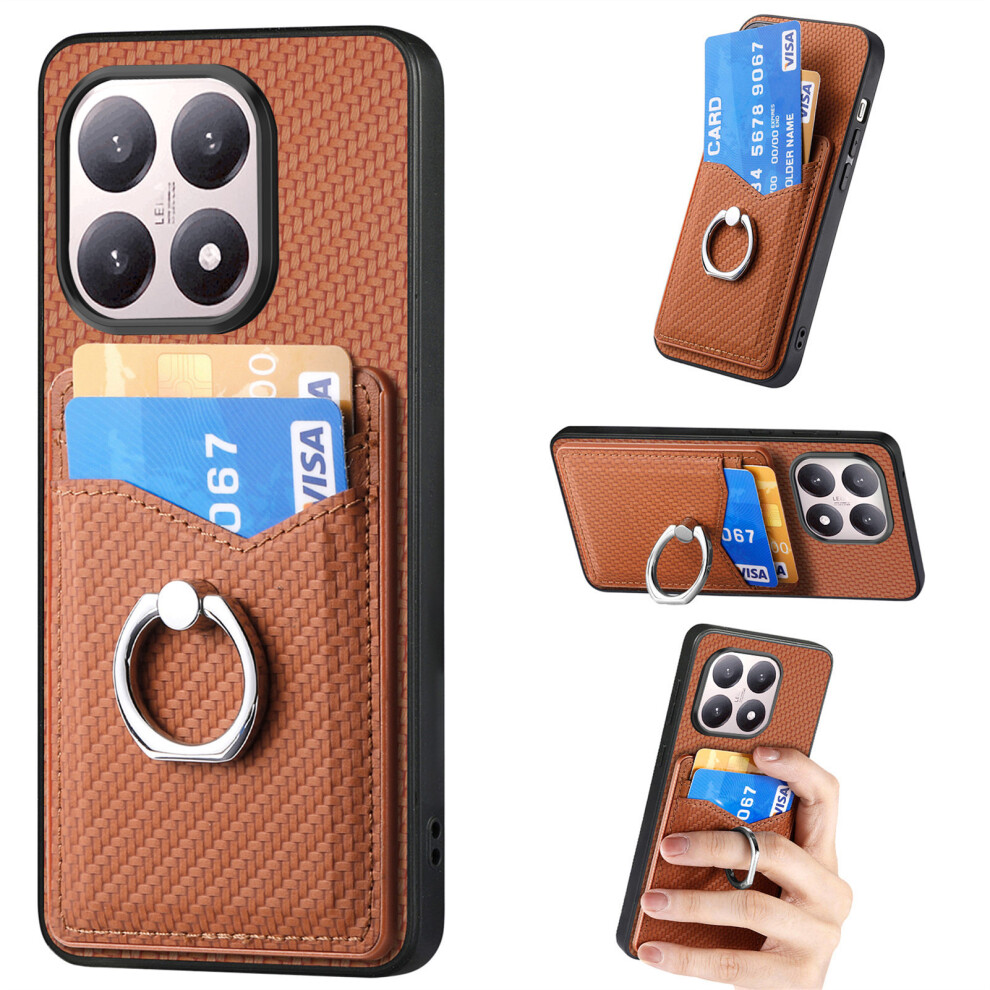 (Brown) For Xiaomi 15T Case Pu Leather Coated Pc+Tpu Phone Cover With Ring Holder Card Slots Brown 6914294757653