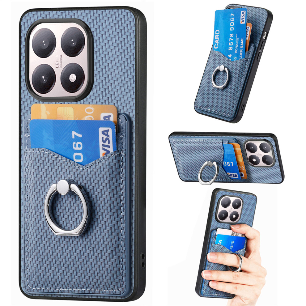 (Blue) For Xiaomi 15T Case Pu Leather Coated Pc+Tpu Phone Cover With Ring Holder Card Slots Blue 6914290872886
