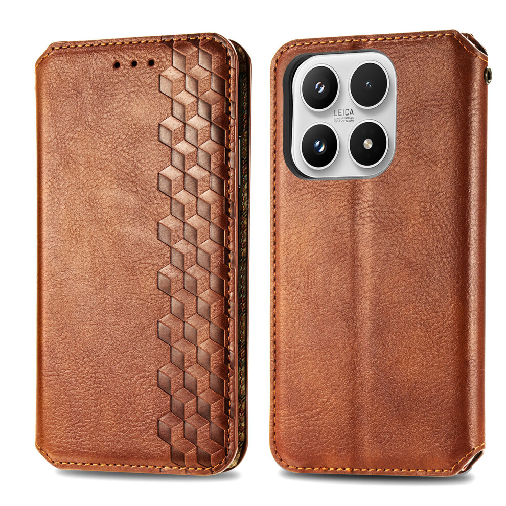 (Brown) For Xiaomi 17 Case Rhombus Imprint Pu Leather Wallet Phone Cover Brown 6914292343209