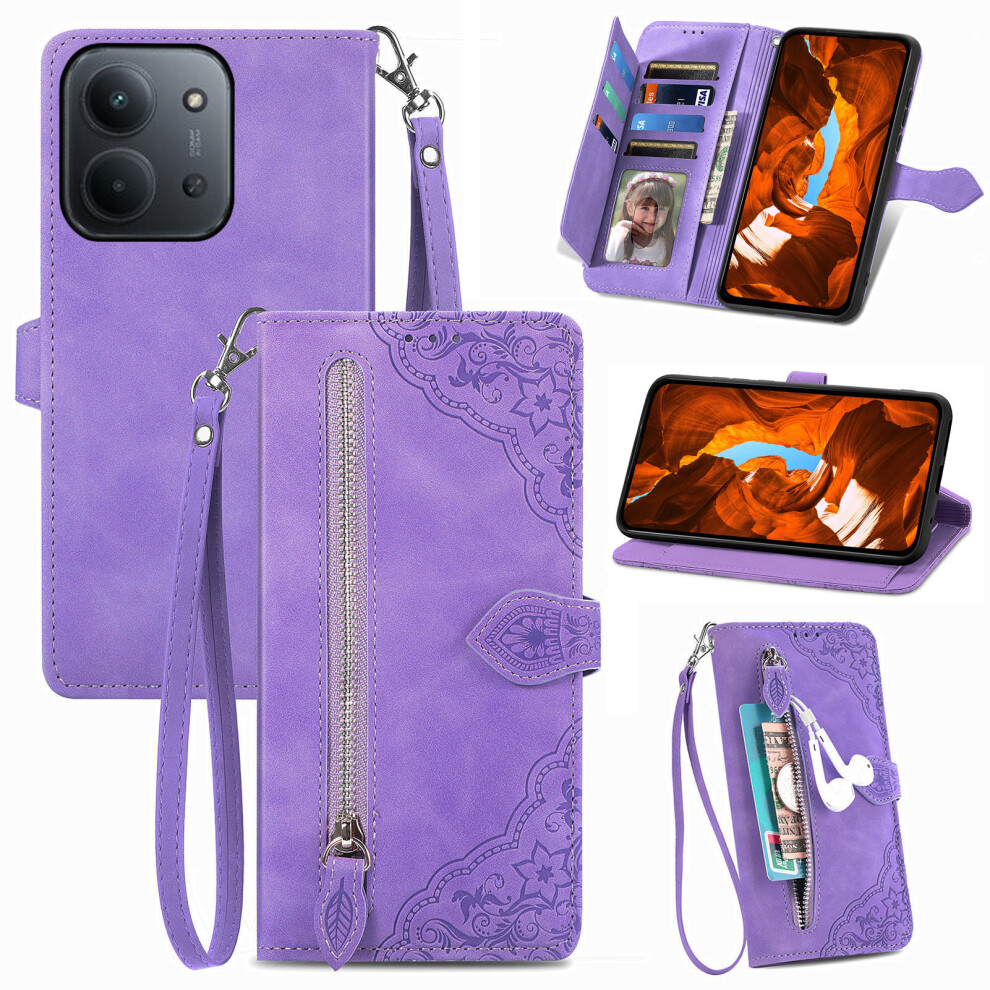 (Purple) Phone Case For Xiaomi Poco C85 4G (173Mm) / Redmi 15C 4G (Eu) (173Mm) / 15C 5G (Eu) (173Mm) Zipper Wallet With Strap Purple 6914296144062
