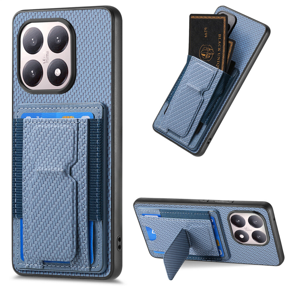 (Blue) For Xiaomi 15T Case With Card Holder Kickstand Fiber Pattern Leather Back Cover Blue 6914291726010