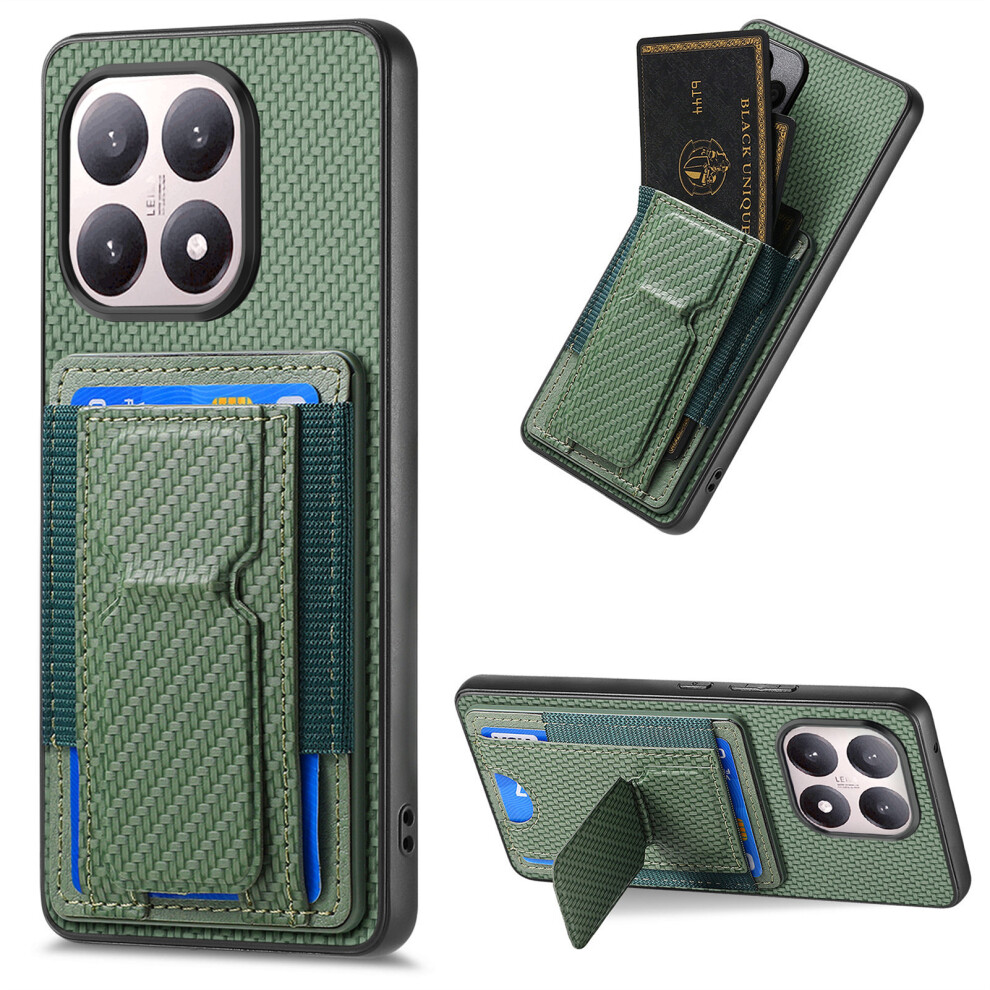 (Green) For Xiaomi 15T Case With Card Holder Kickstand Fiber Pattern Leather Back Cover Green 6914292041655
