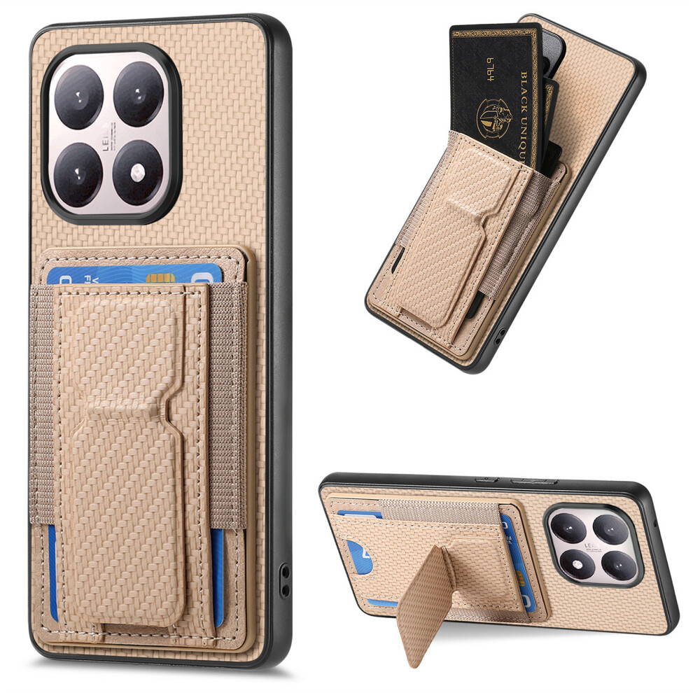(Beige) For Xiaomi 15T Case With Card Holder Kickstand Fiber Pattern Leather Back Cover Cream 6914292131929