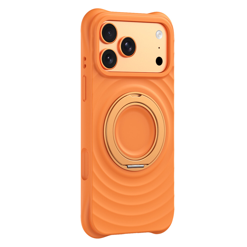 (Orange) For Iphone 17 Pro Max Magnetic Case Rotating Kickstand Ripple Texture Liquid Silicone Shockproof Phone Cover Orange 6914297288482