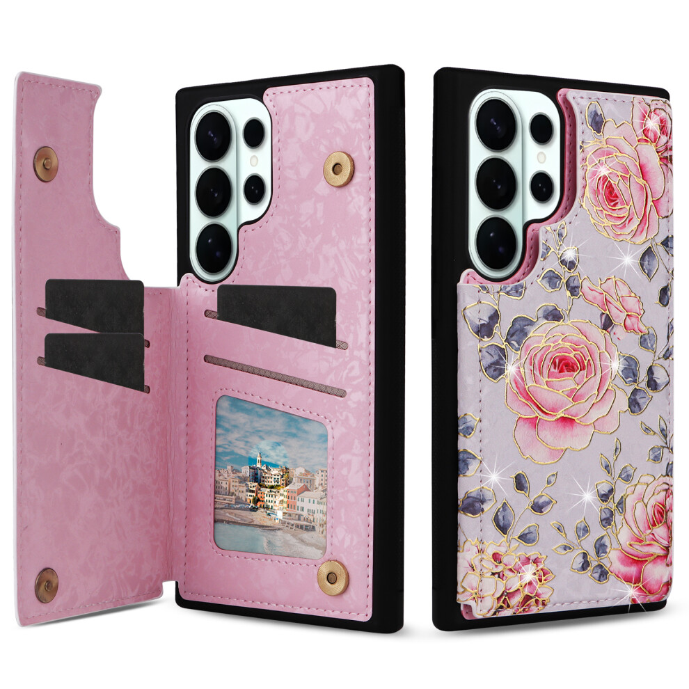 (Rose) For Samsung Galaxy S26 Ultra Case Flower Leather Tpu Rfid Blocking Phone Cover Card Slots 6914295424479