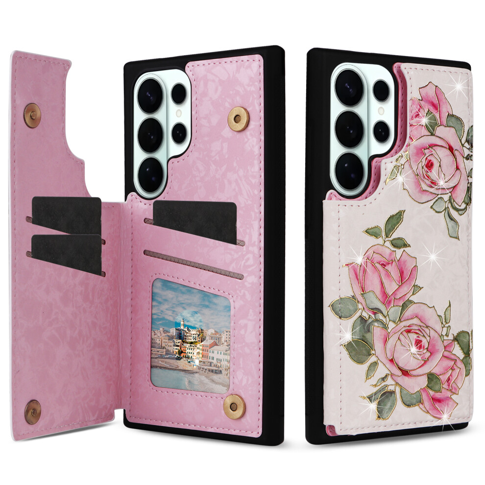 (Rose Flower) For Samsung Galaxy S26 Ultra Case Flower Leather Tpu Rfid Blocking Phone Cover Card Slots 6914290421138