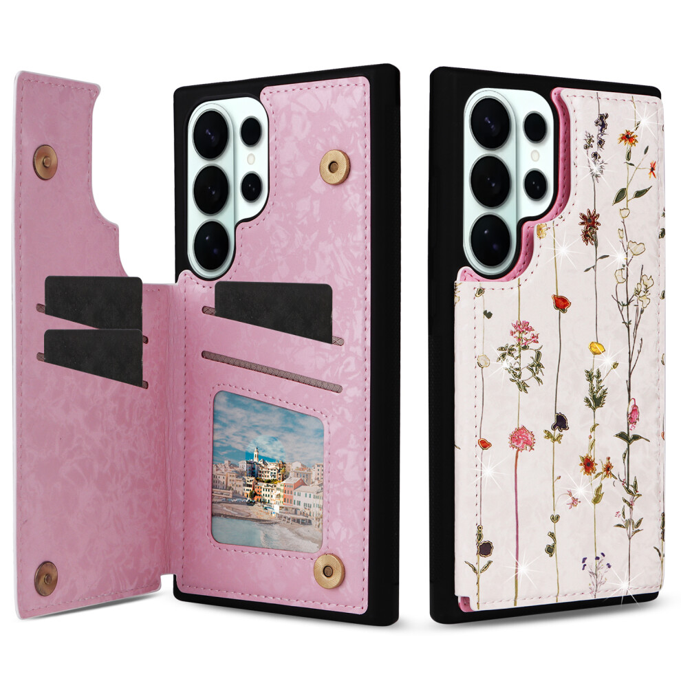 (Dried Flower) For Samsung Galaxy S26 Ultra Case Flower Leather Tpu Rfid Blocking Phone Cover Card Slots 6914298583050