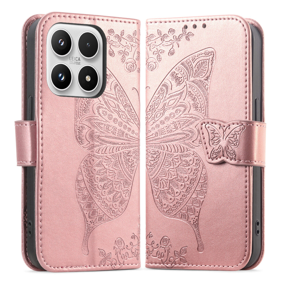 (Rose ) For Xiaomi 17 Case With Strap Butterfly Pattern Pu Leather Wallet Phone Cover Gold 6914297836898