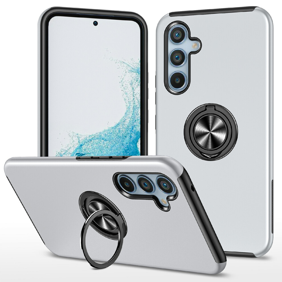 (Silver) For Samsung Galaxy A17 4G / A17 5G Case Pc + Tpu Phone Cover With Rotatable Ring Holder Silver 6914291148553